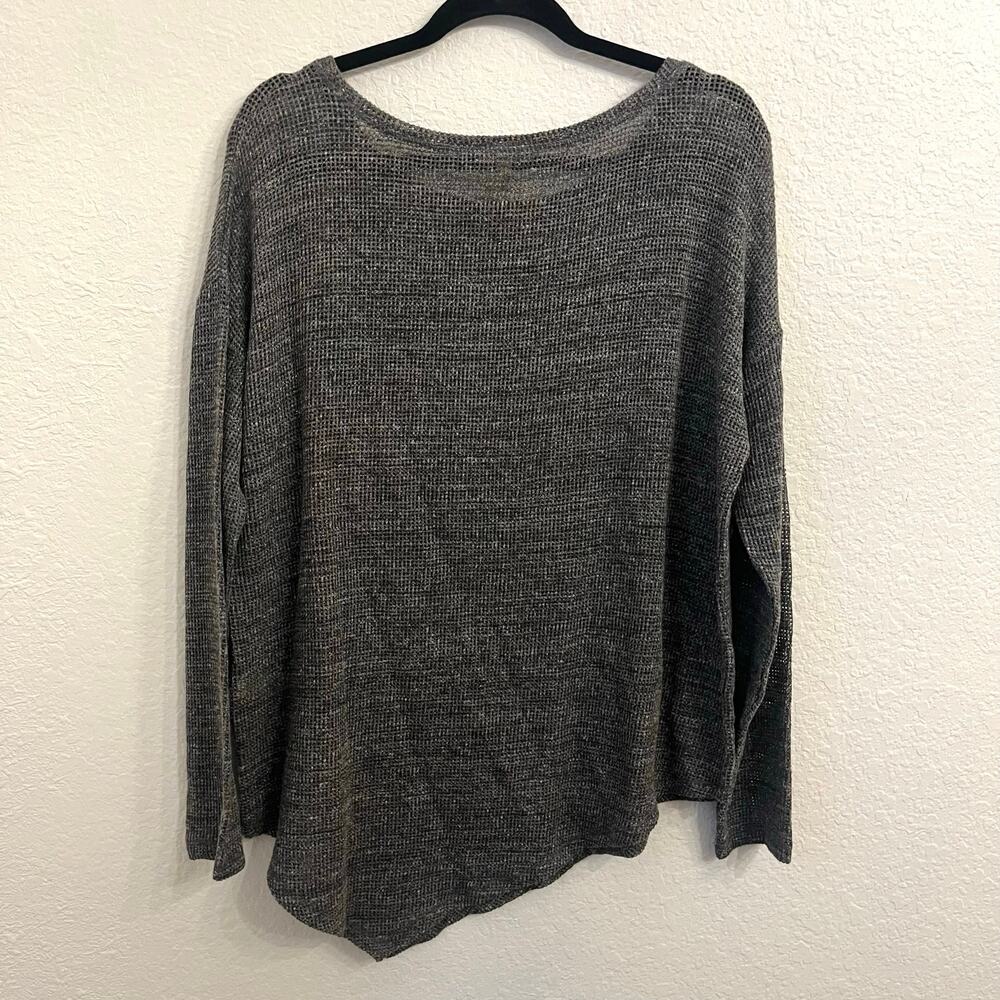 Eileen Fisher Open Knit Asymmetric Sweater M Cotton Melange Mesh Lagenlook Grung - Picture 7 of 11